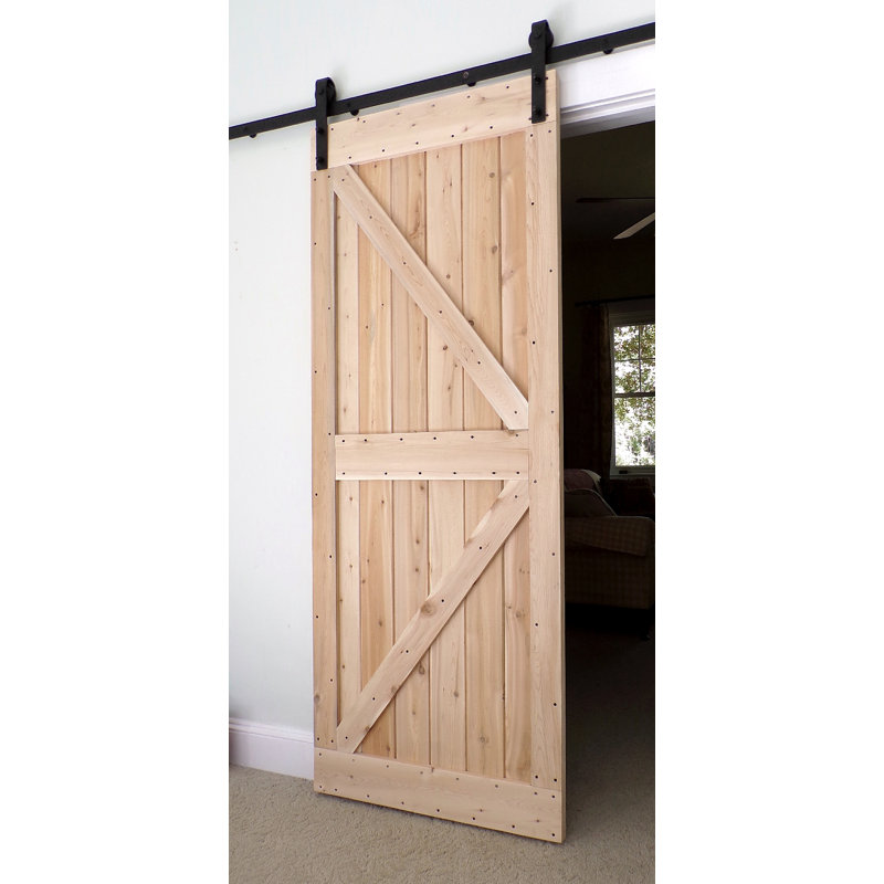 BarHarborCedar Paneled Wood Finish Barn Door without Installation